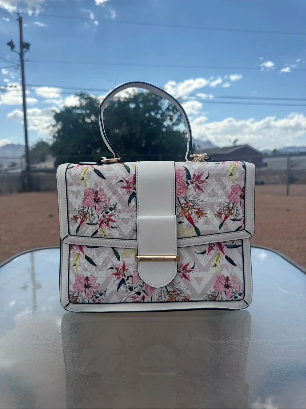 Aldo White Floral Top-Handle Satchel
